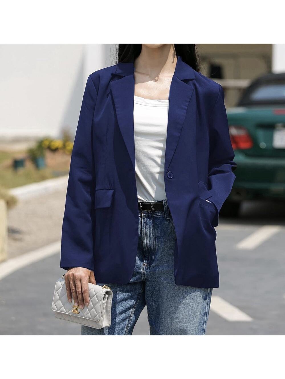 MEME XTRA Women’s Blazer - Loose Fit Suit Jacket With One Button Closure WHITE L